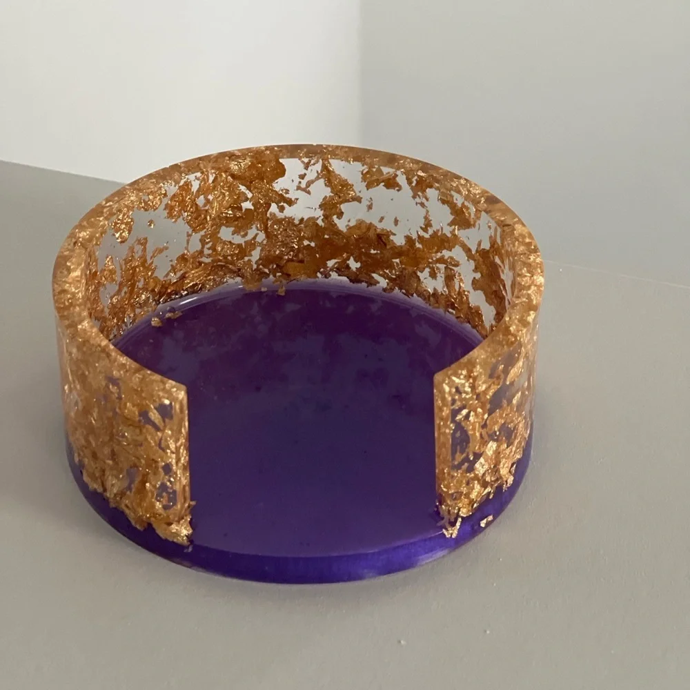 Purple and Gold resin coasters with holder